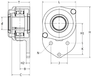 Extreme Bearing EXL 3-Hole Flanged Chevron stainless steel Washdown Bearing Housing sketch